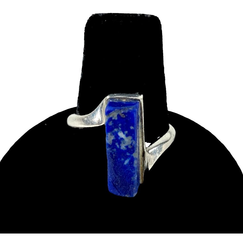 Vintage 950 Silver Lazuli Lapis Bar‎ Abstract Design Ring Size 6.5